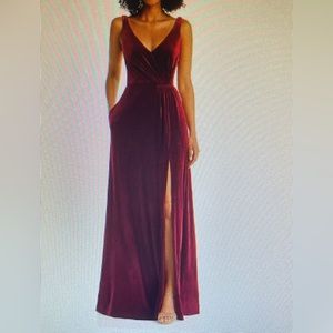 Velvet Maxi Dress With Shirred Bodice and Front Slit